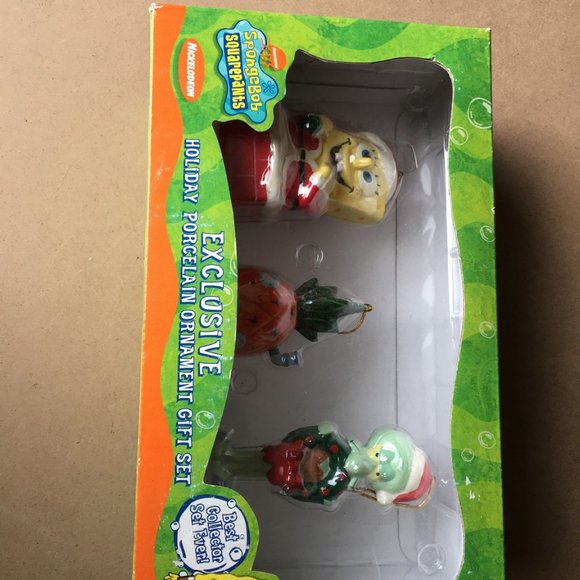 Spongebob Squarepants Set Of 3 Holiday Porcelain Ornament Gift Set - Picture 5 of 5